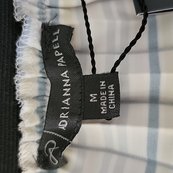 NWT Adrianna Papell | Ivory Black Gray Yellow Pleated Striped Midi Skirt Medium - Picture 5 of 5